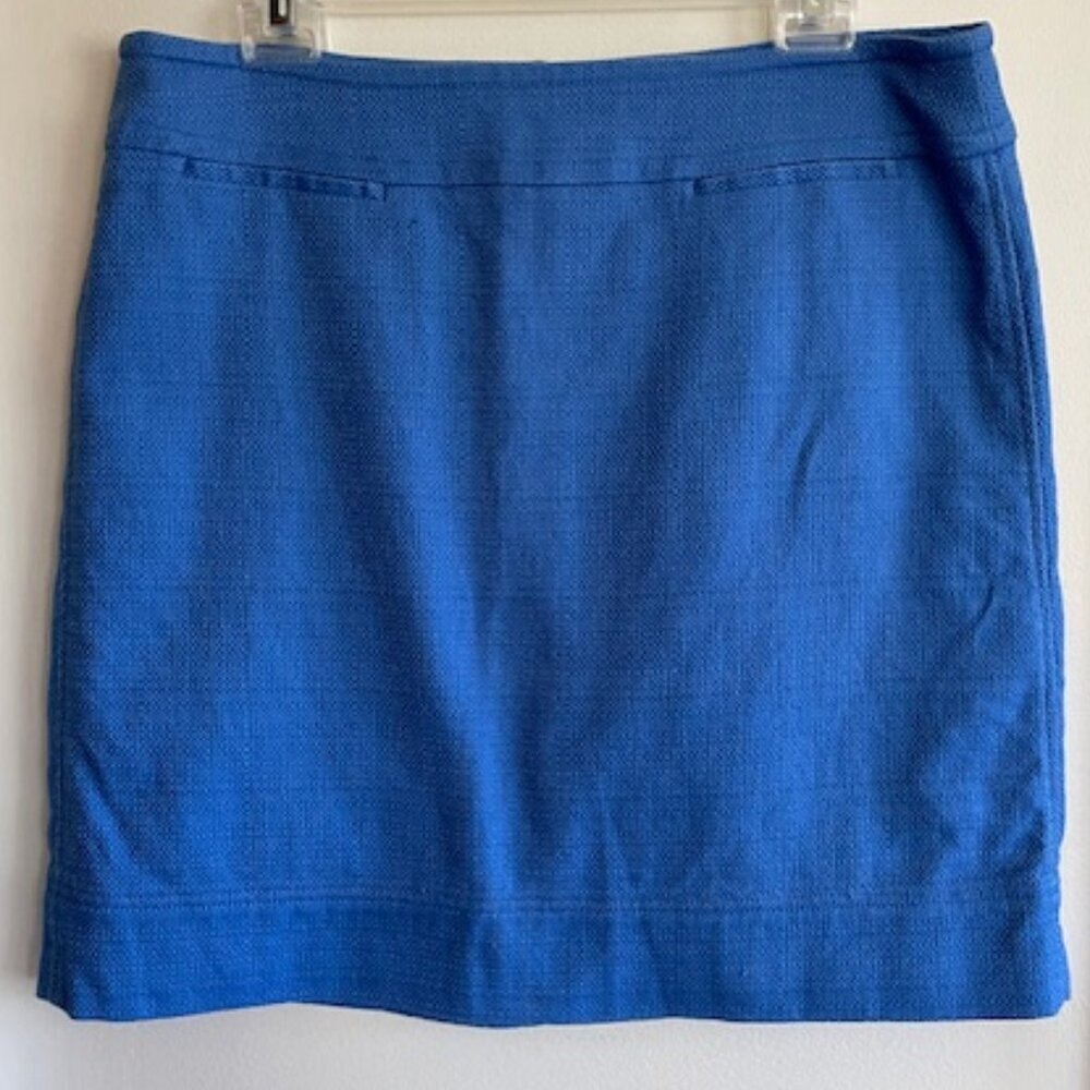 TALBOTS Woven Tweed Blue Cotton A Line Skirt Exposed Back Zipper 12P